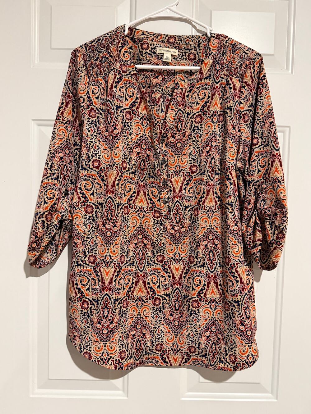 Croft & Barrow Women’s XL Paisley Tunic Blouse 3/4 Sleeve Boho Fall Top